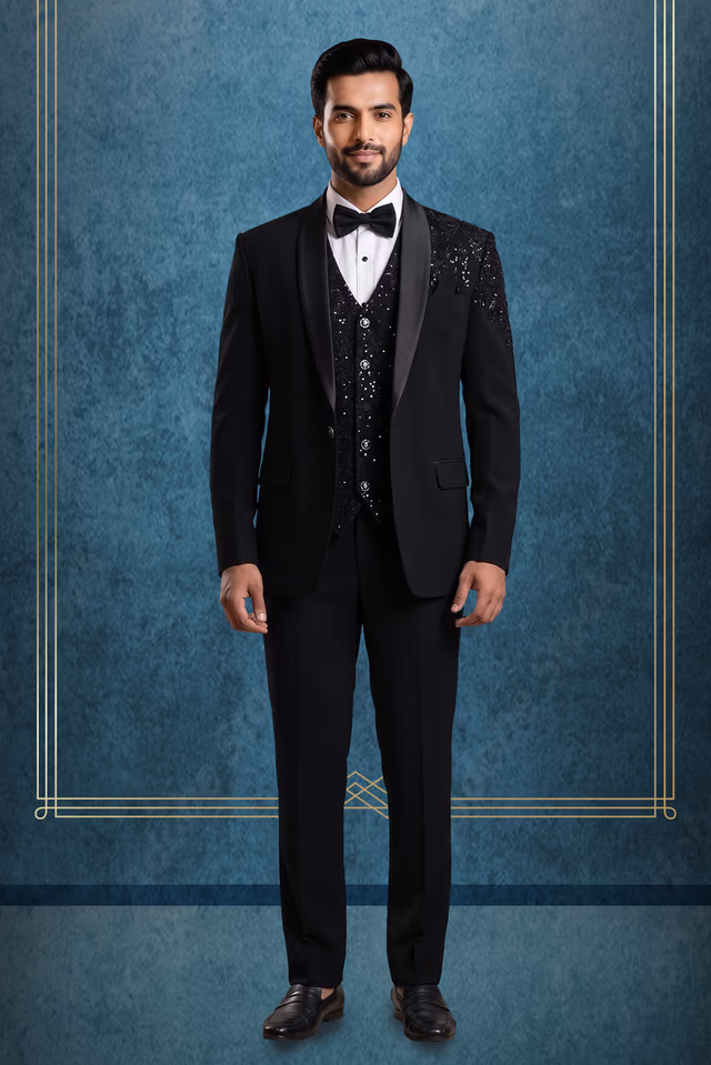 Rich Event Black Color Tuxedo Party Suit — rent in Bangalore