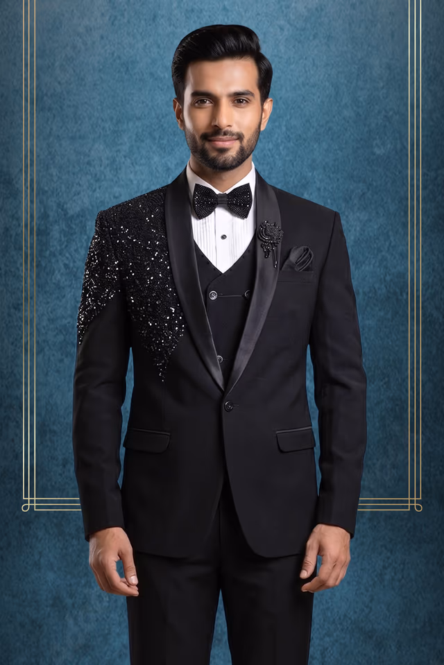Black Kingly Event & Party Suit — back view, rent in Bangalore