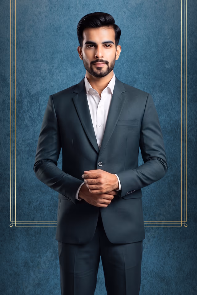 2 Pc Dark Grey Green Rayon Suit in 2 Pc Suit — back view, rent in Calicut