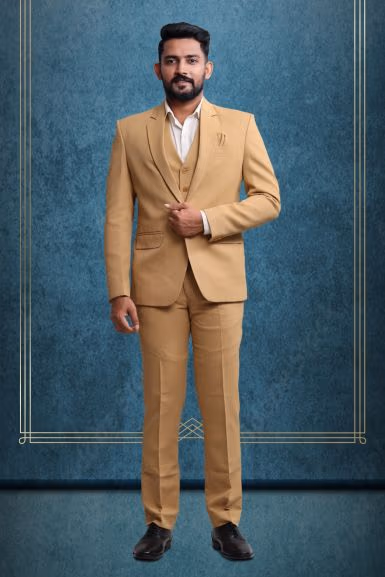 3 Piece Imported Fabric Dark Cream Suit — rent in Bangalore
