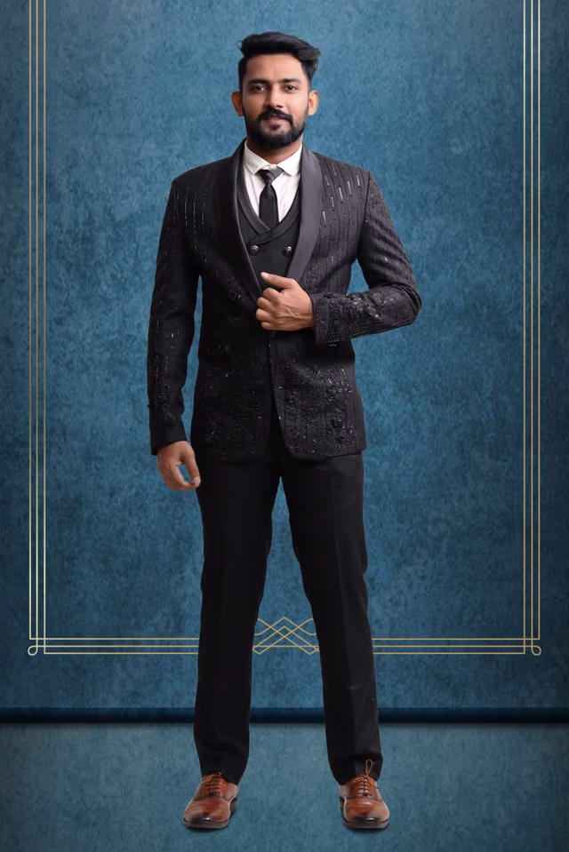 3 Piece Imported Fabric Black Suit — rent in Bangalore