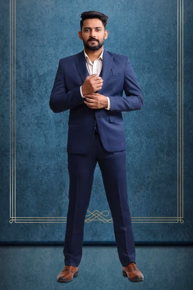 3 Piece Imported Fabric Navy Blue Suit — rent in Bangalore