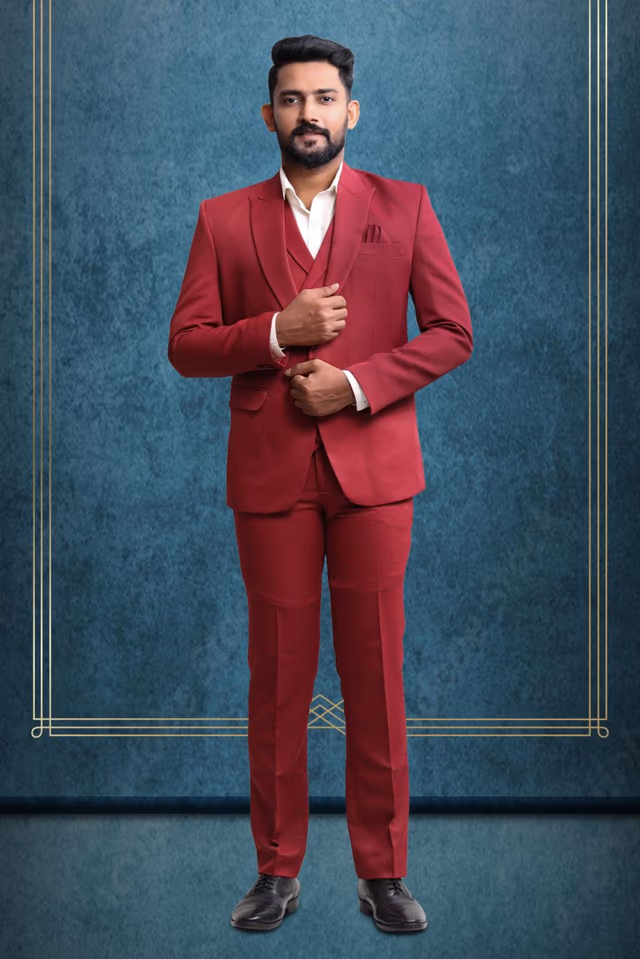 3 Piece Imported Fabric Reddish  Suit — rent in Bangalore