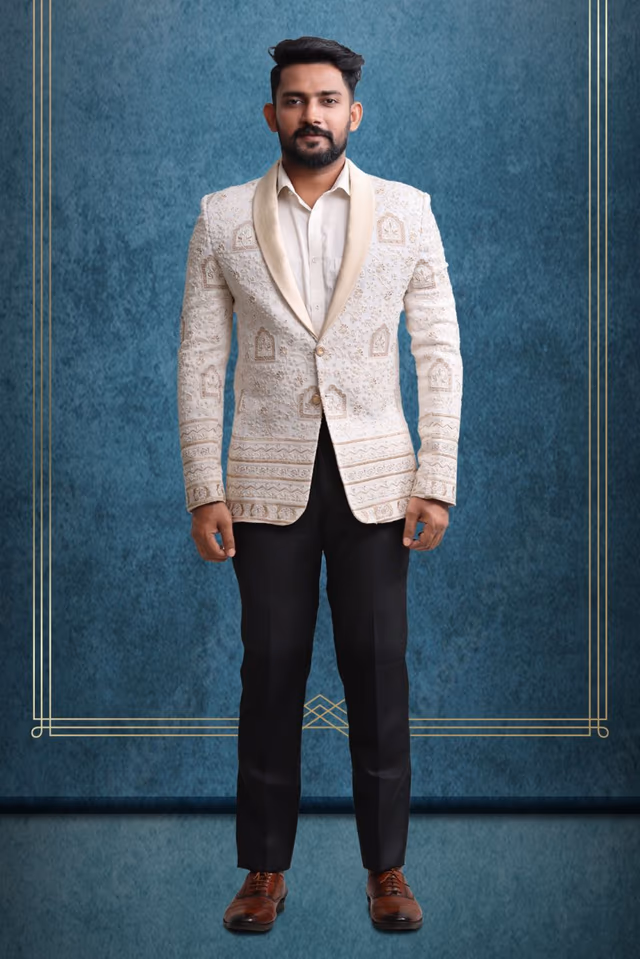 Lakhnavi White & Pink Blazer — rent in Bangalore