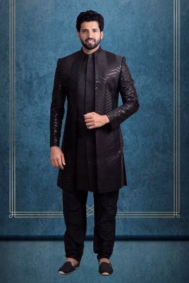 Black Regal Jacket Sherwani — rent in Bangalore