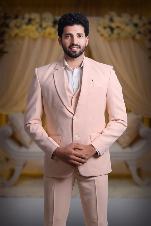 Polyster Light Peach  Suit — back view, rent in Bangalore