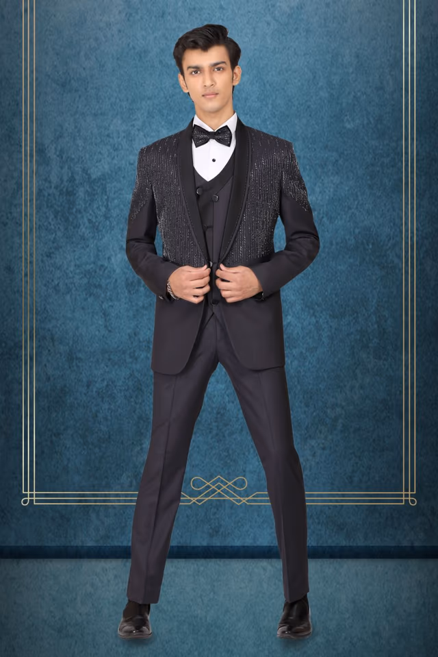 Charcoal Grey Breathtaking Event & Party Suit — rent in Bangalore