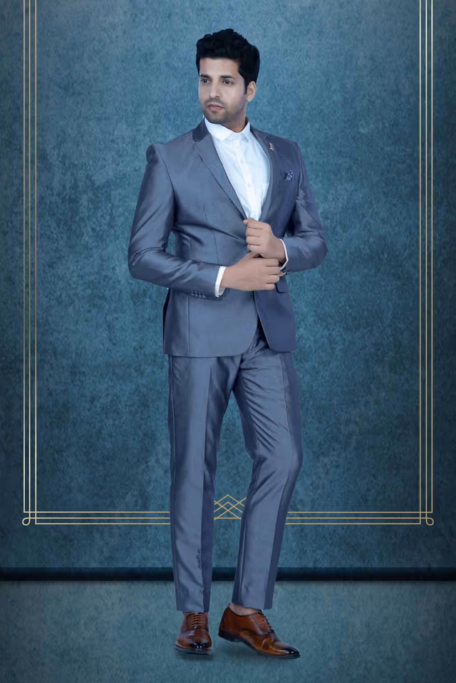 2 Pcs Polyester Viscose In Metalic Blue 2Pc Suit — back view, rent in Calicut