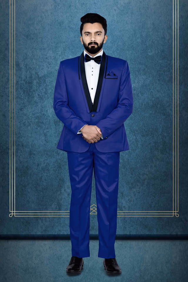 2 Pcs Imported Terry Rayon In Royal Blue 2Pc  Tuxedo Suit — rent in Calicut