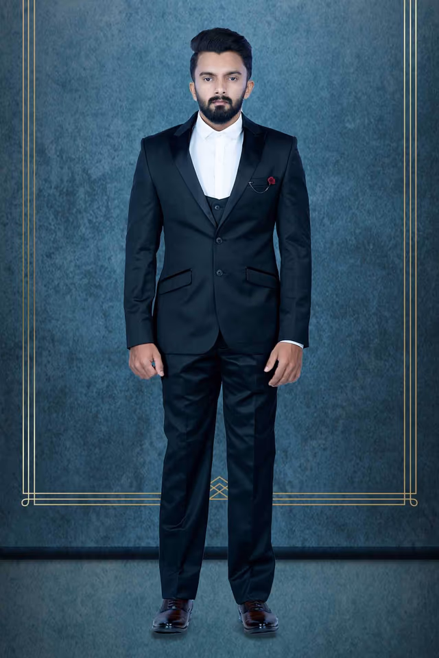 Polyester Viscose In Black 3Pc Suit — rent in Calicut