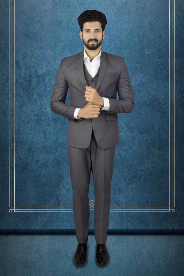 3 Pcs Polyster Dark Grey 3Pc Suit — back view, rent in Coimbatore