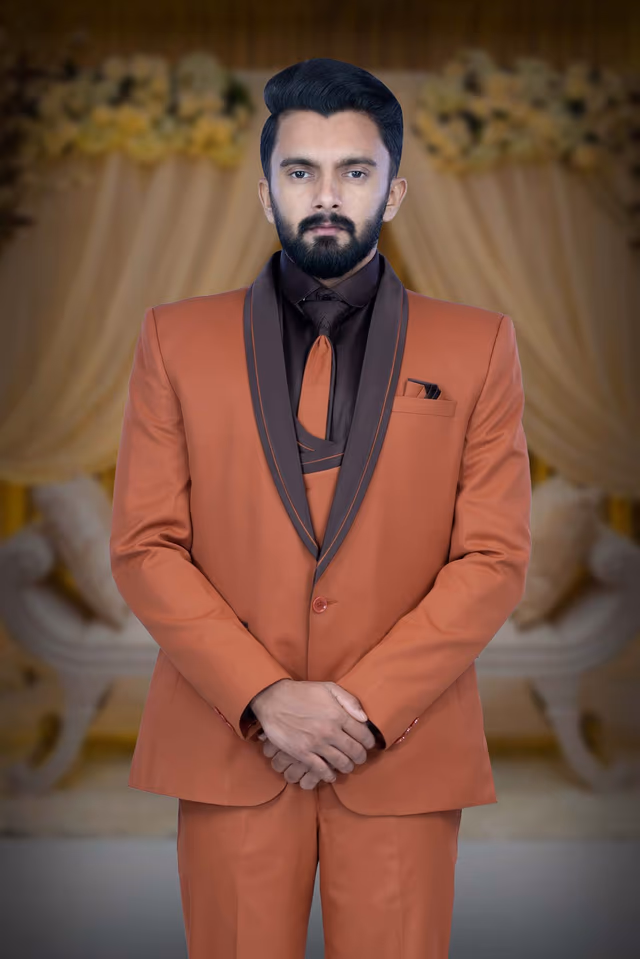 3 Pcs Imported Terry Rayon In Mat Brown 3Pc Suit — back view, rent in Calicut