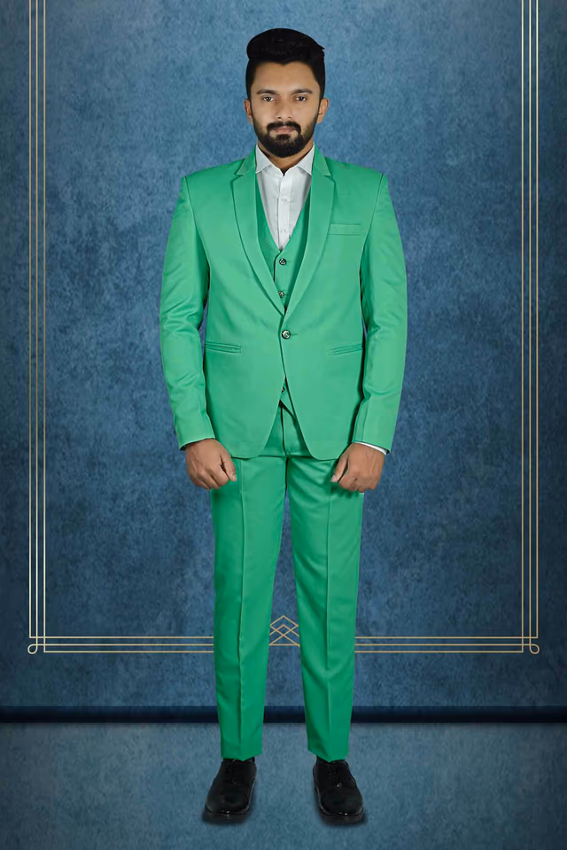 3 Pcs Polyster Mint Green Suit — back view, rent in Calicut