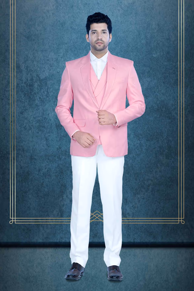 3 Pc Jaquard In Peach Jacket 3Pc Suit — rent in Calicut