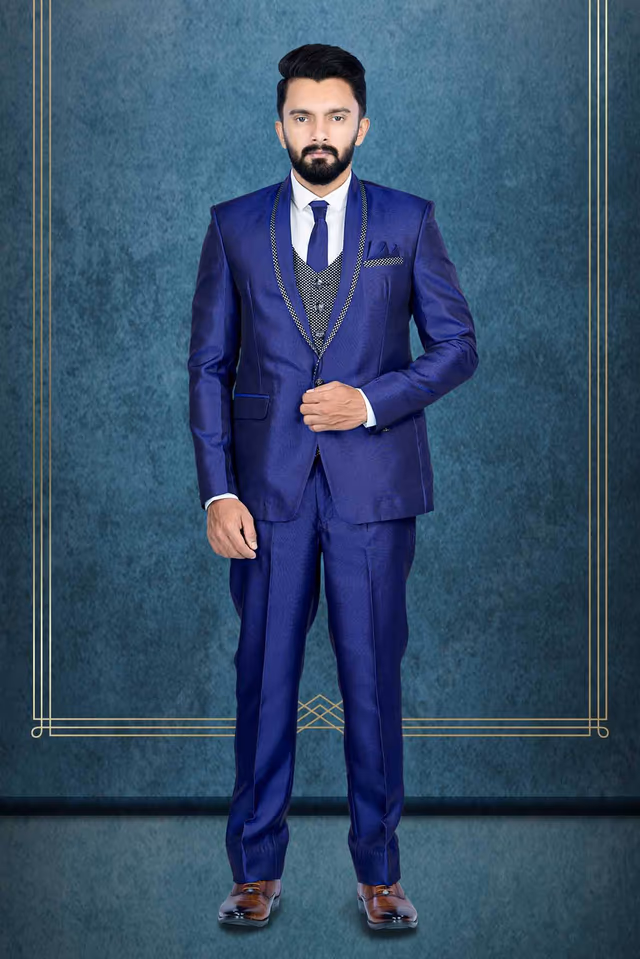 3 Pcs Imported Terry Rayon In Royal Blue 3Pc Suit — rent in Calicut