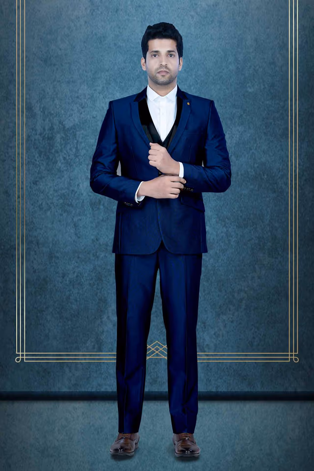 3 Pcs Rayon Terry In Royal Blue 3Pc Suit — rent in Calicut