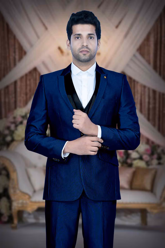 3 Pcs Rayon Terry In Royal Blue 3Pc Suit — back view, rent in Calicut