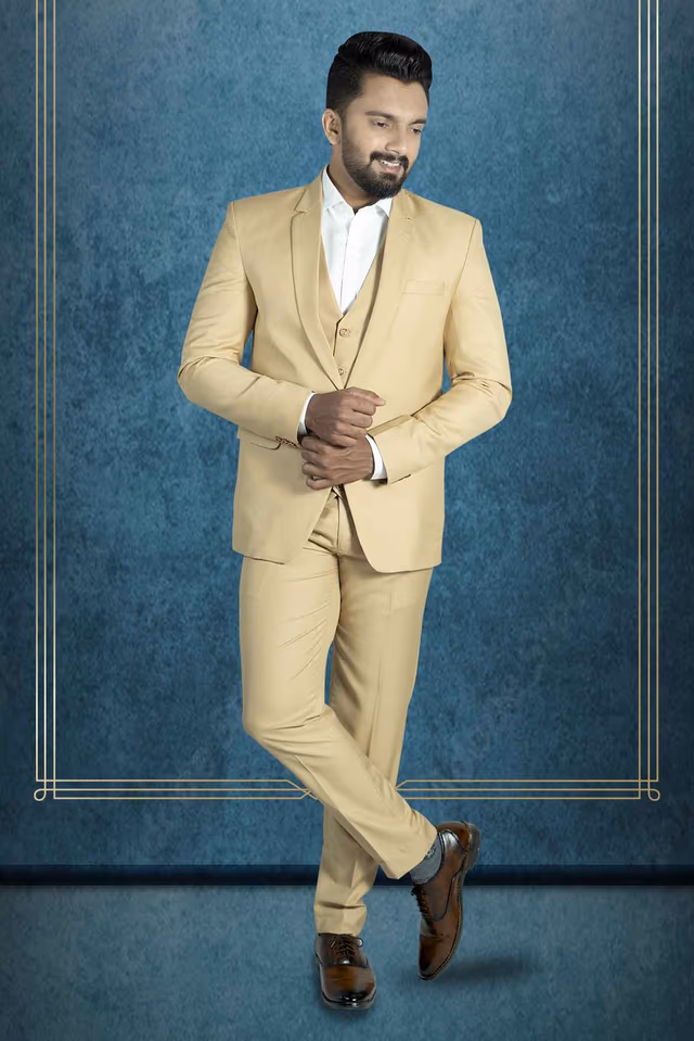 Polyster Sand beige 3Pc Suit — rent in Calicut