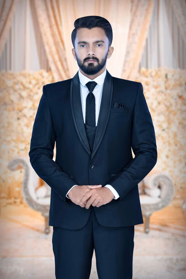 3 Pcs Imported Terry Rayon In Shining Black 3Pc Suit — back view, rent in Calicut