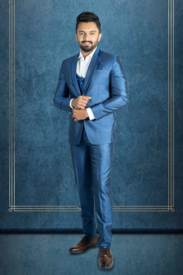 Polyster mid night Blue 3Pc Suit — rent in Calicut