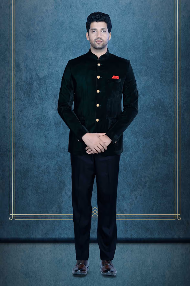 Bottle Green Jodhpuri Using Velvet — view 1 of 6