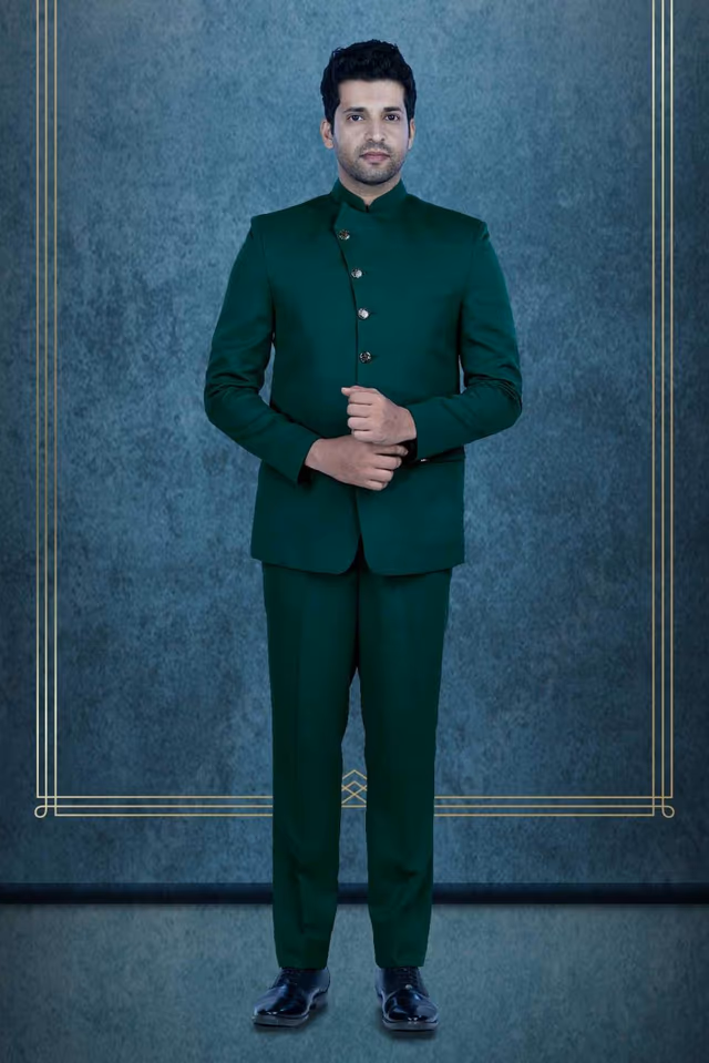 Dark Teal Green Jodhpuri Using Terry Ryon — rent in Calicut