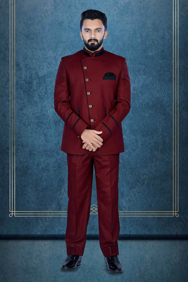 Maroon Jodhpuri Using Suiting Material — view 1 of 6