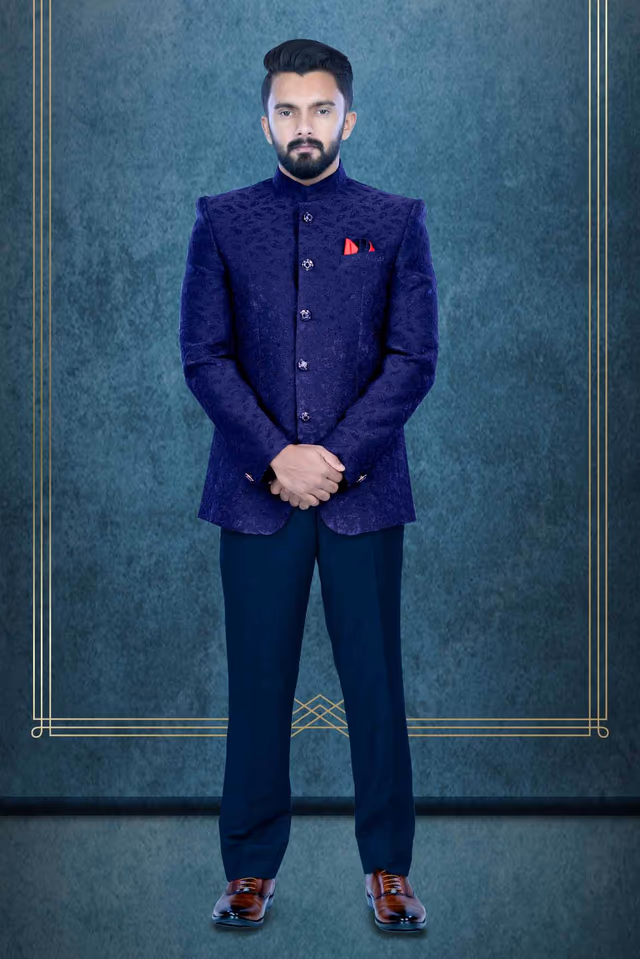 Navy Blue Jodhpuri Using Jaquard Embossed — view 1 of 6