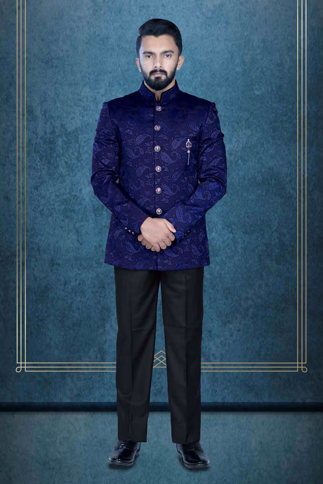 Royal Blue Jodhpuri Suit  Using Imported Synthetic Fabric — view 1 of 6