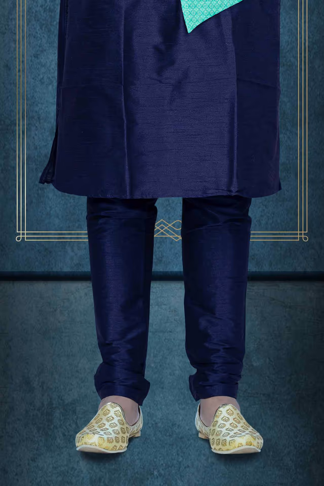 Blue Kurta Pyjama in Blended Fabric — back view, rent in Calicut