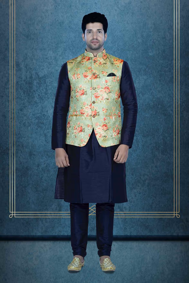 Blue Kurta Pyjama in Blended Fabric — rent in Calicut
