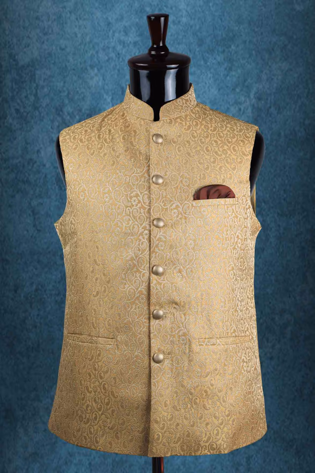 Mandarin Collar In Gold Bundi — rent in Kochi