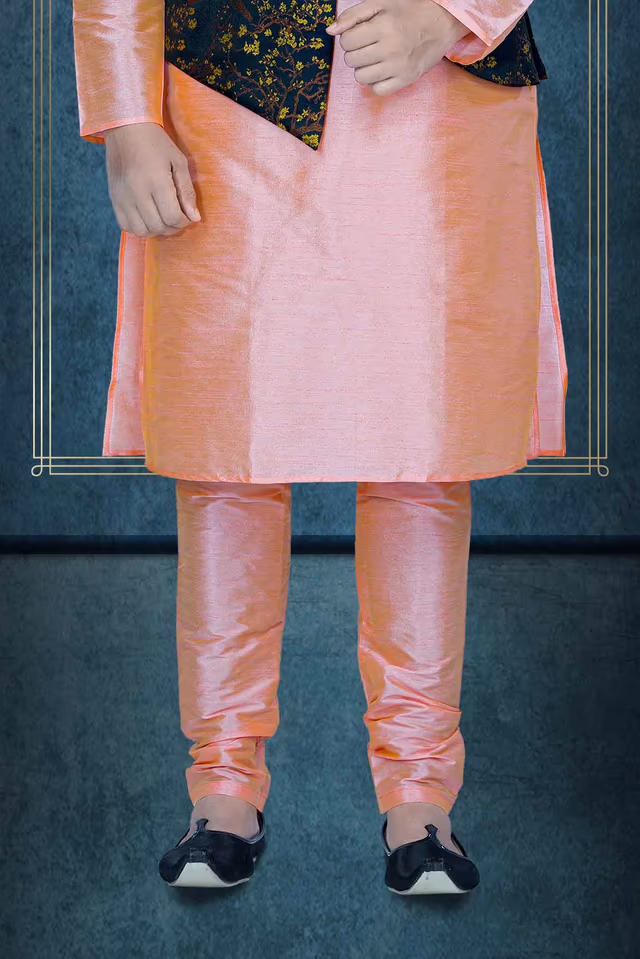 Peach Kurta Pyjama in Blended Fabric — back view, rent in Calicut