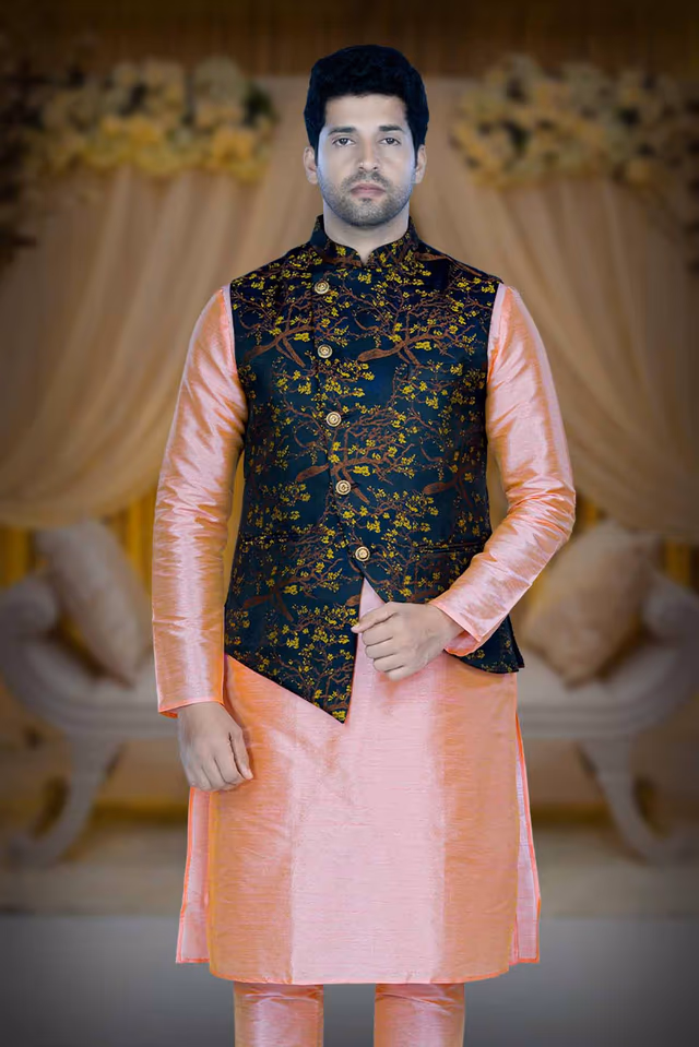 Peach Kurta Pyjama in Blended Fabric — rent in Calicut