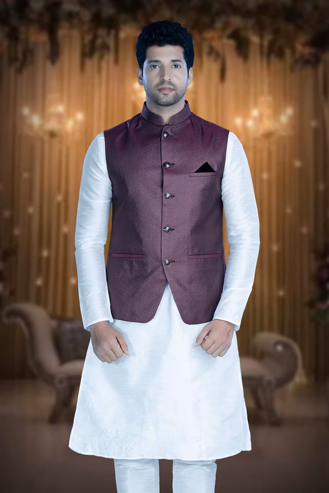 White Kurta Pyjama in Blended Fabric — rent in Calicut