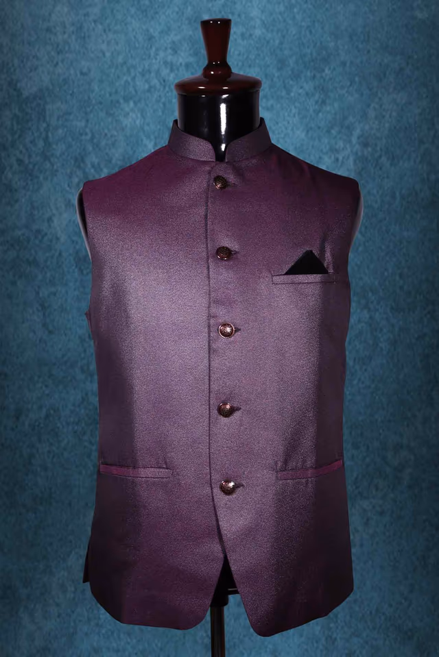 Mandarin Collar In Wine Bundi — rent in Kochi
