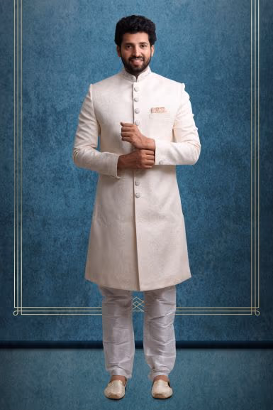 Off-White Graceful  Classic Sherwani — rent in Bangalore