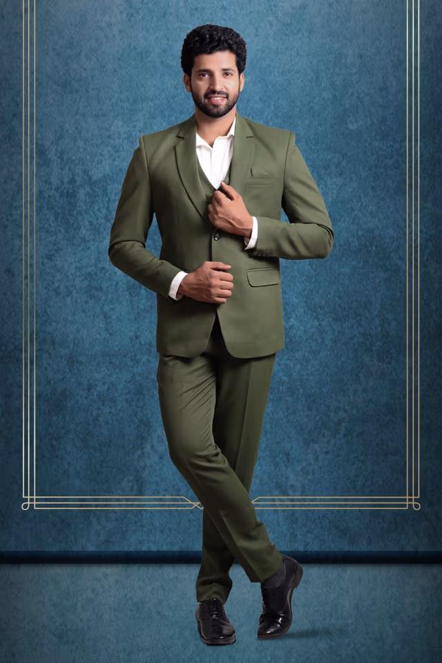 Polyster Olive Green Suit — rent in Bangalore