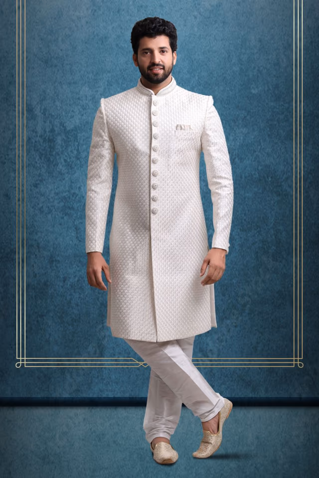 White Splendid Classic Sherwani — rent in Bangalore