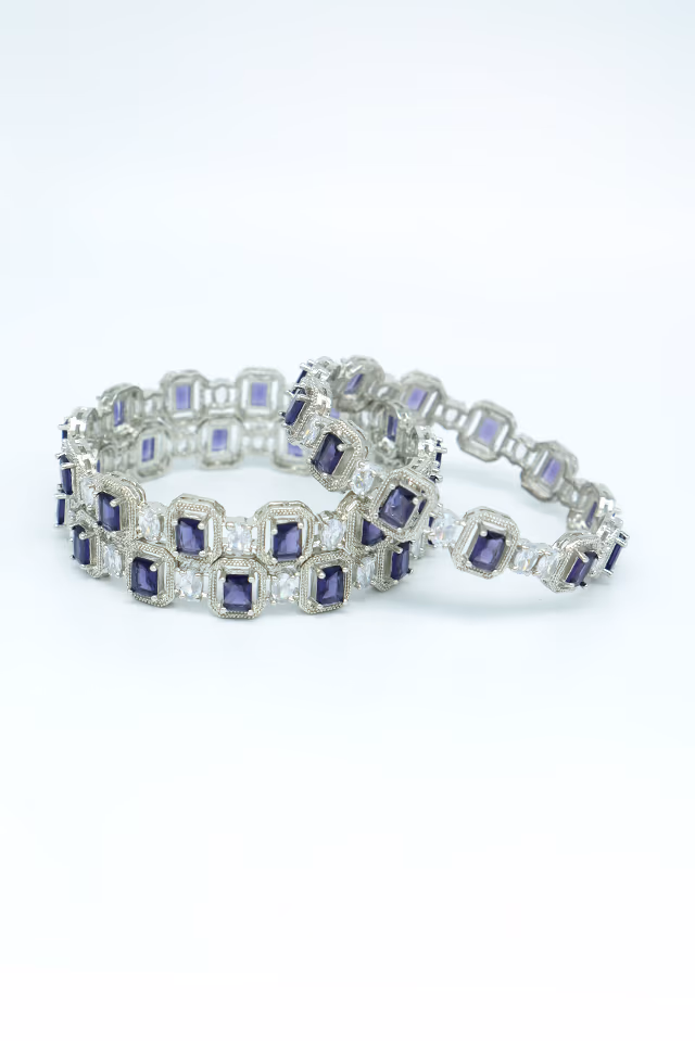Dainty Blue Stone Bangles That Combine Modern Minimalist Design With Classic Royal Color — rent in Calicut