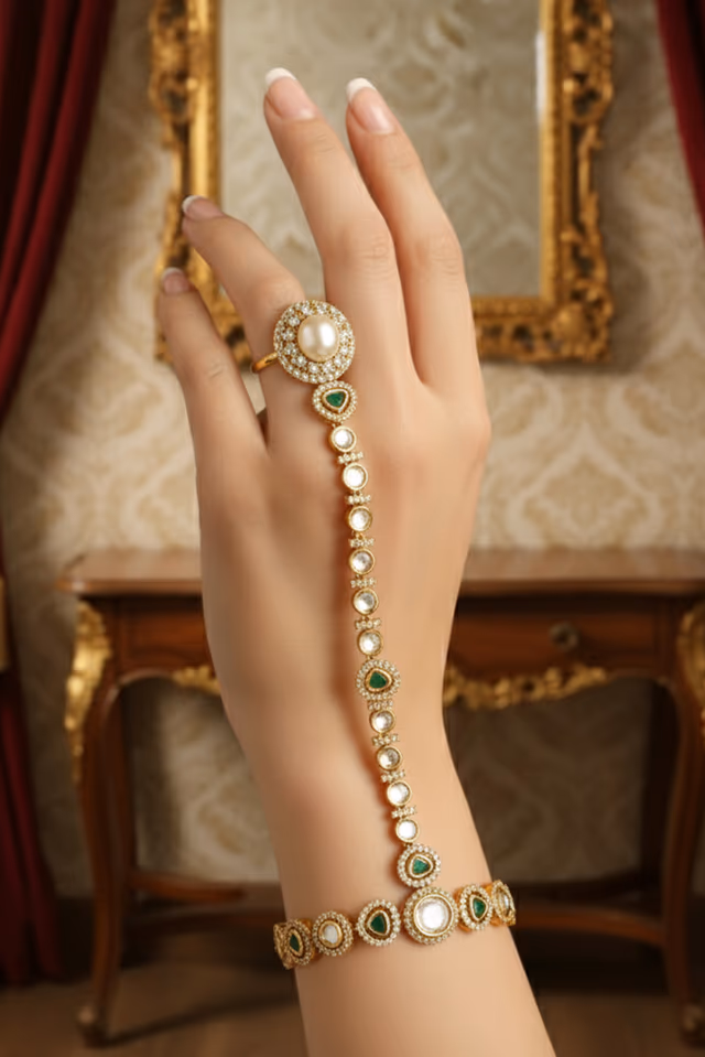 Grand Crystal Hand Harnesses Drape The Wrist With Sparkling Elegance, A Perfect Wedding Accessory — rent in Coimbatore