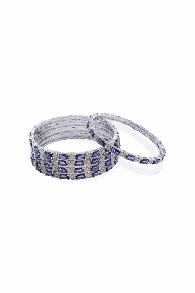 Silver Base Slim Purple Stone Bangle — rent in Kochi