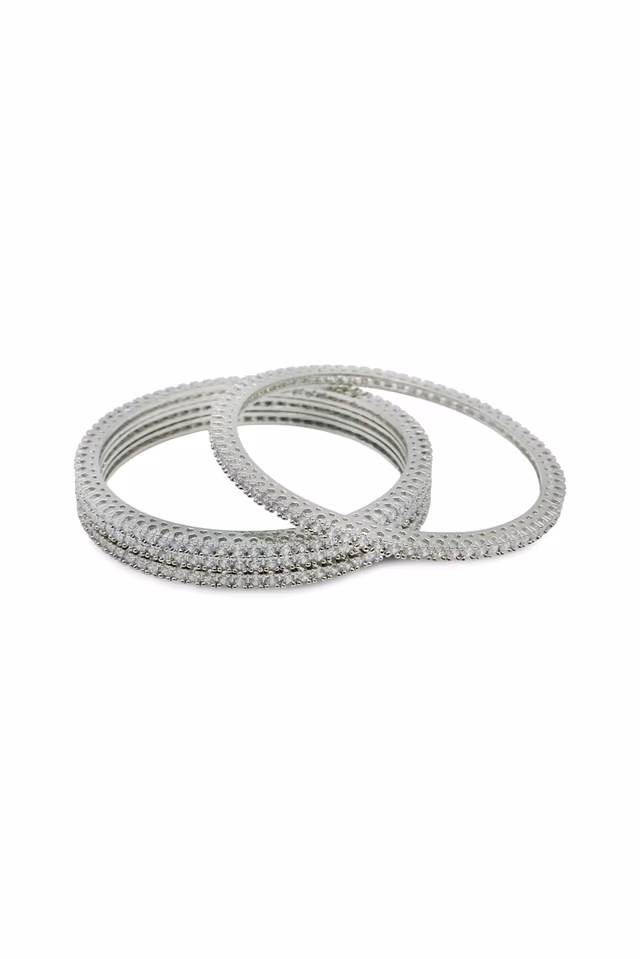 Classic White Diamond-Studded Sleek Bangle — rent in Kochi