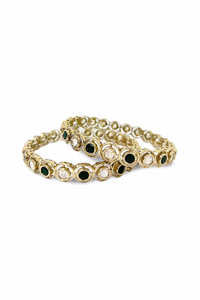 Beautifully Crafted Ethnic White And Green Stone Bangles — rent in Bangalore