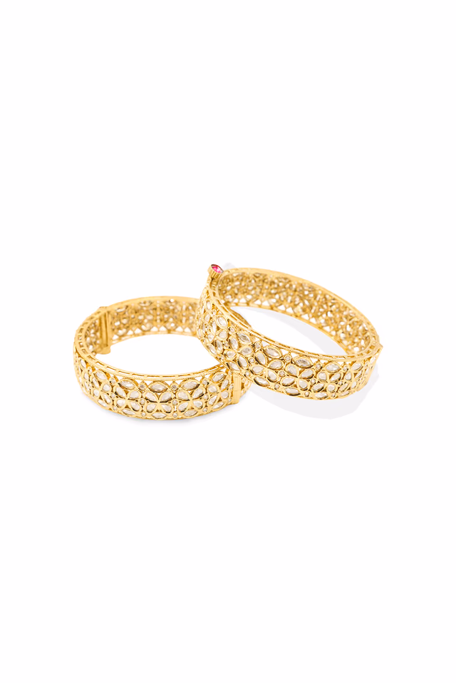 Gold-Tone Floral Kundan Stone Bangle — rent in Kochi
