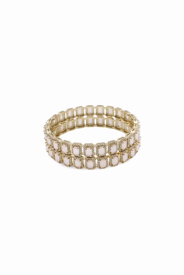 Gold-Tone Light Pink Rectangular Stone Crystal Bangle — rent in Kochi