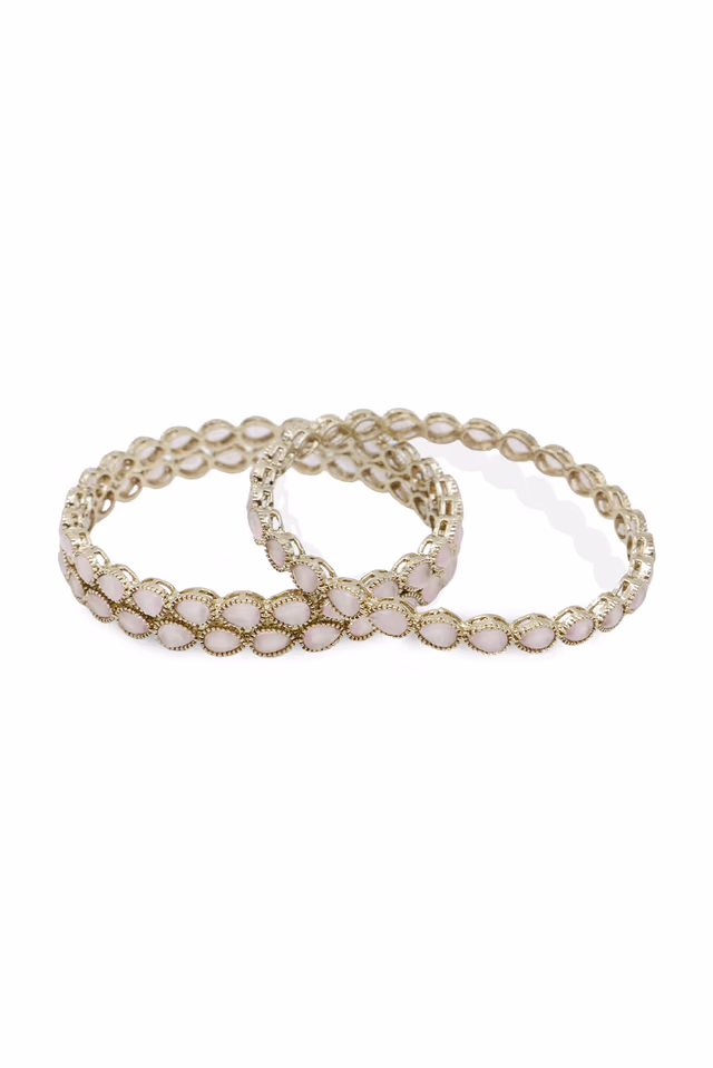 Gold-Tone Light Pink Stone Slim Bangle — rent in Kochi