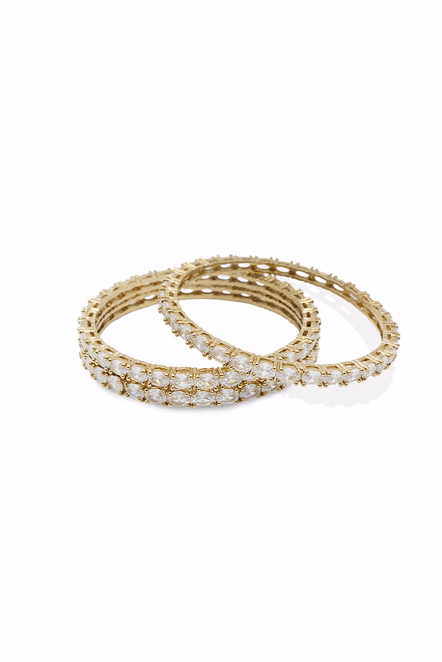 Gold-Tone Oval Stone Studded Bangle — rent in Kochi