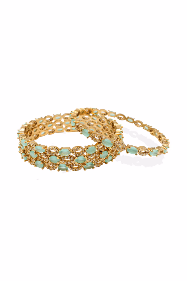 Elegant Mint Green Bangle Set With intermediate White Stone Details — rent in Coimbatore