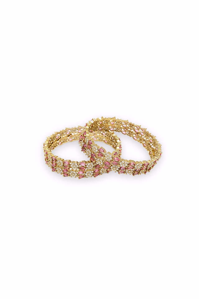 Elegant Mint Ruby Pink Bangle Set With intermediate White Stone Details — rent in Calicut